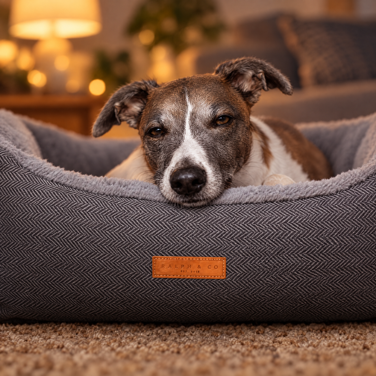 A Jack Russell resting its chin on the Balmoral bed's bolster
