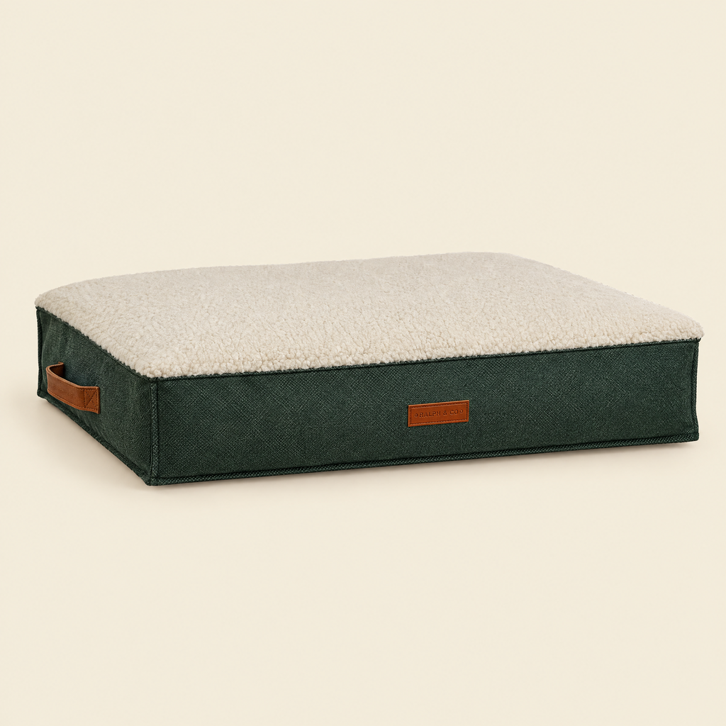 The Richmond Stonewashed Green Pillow Bed by Ralph & Co, packshot on cream