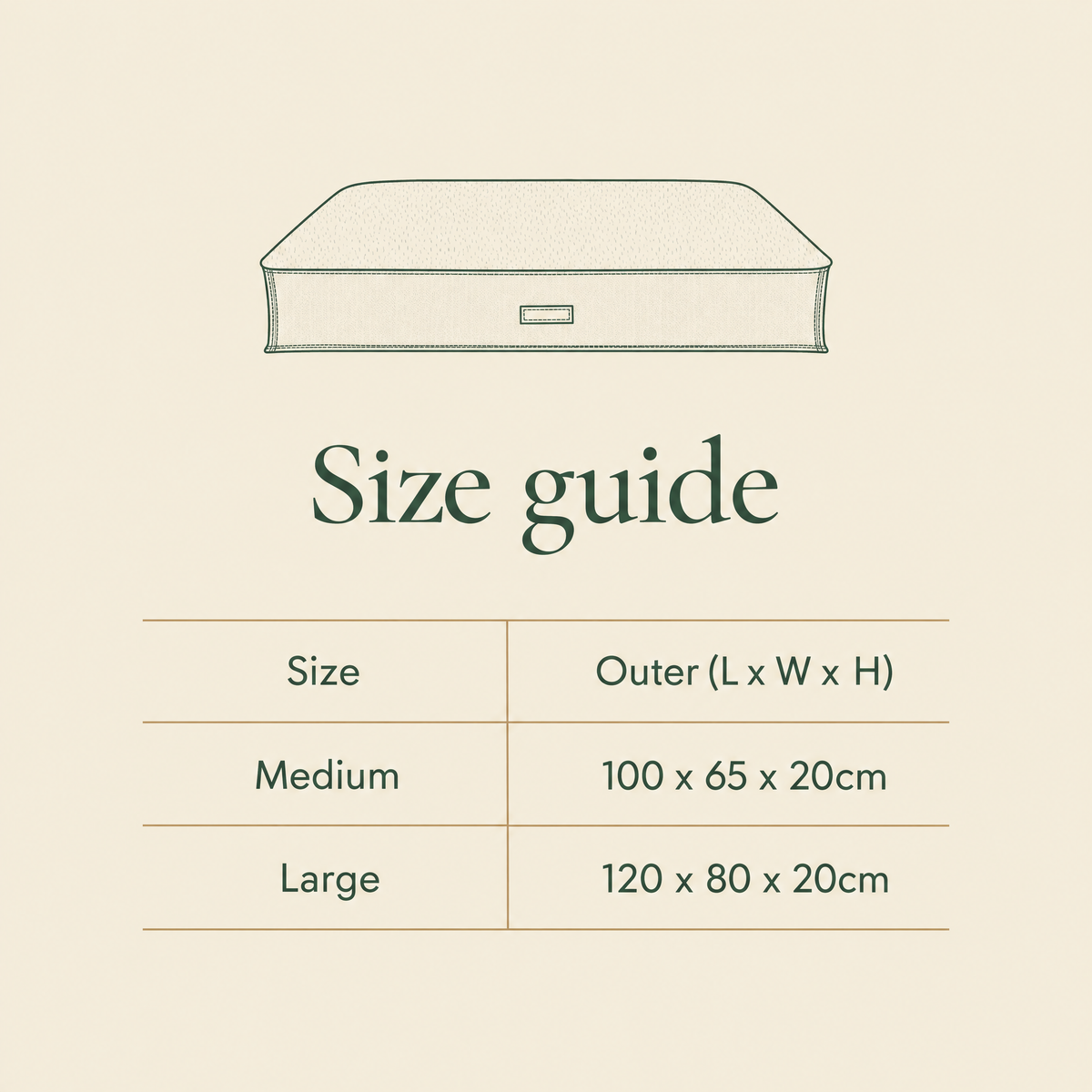 Richmond pillow bed size guide: Medium and Large outer dimensions