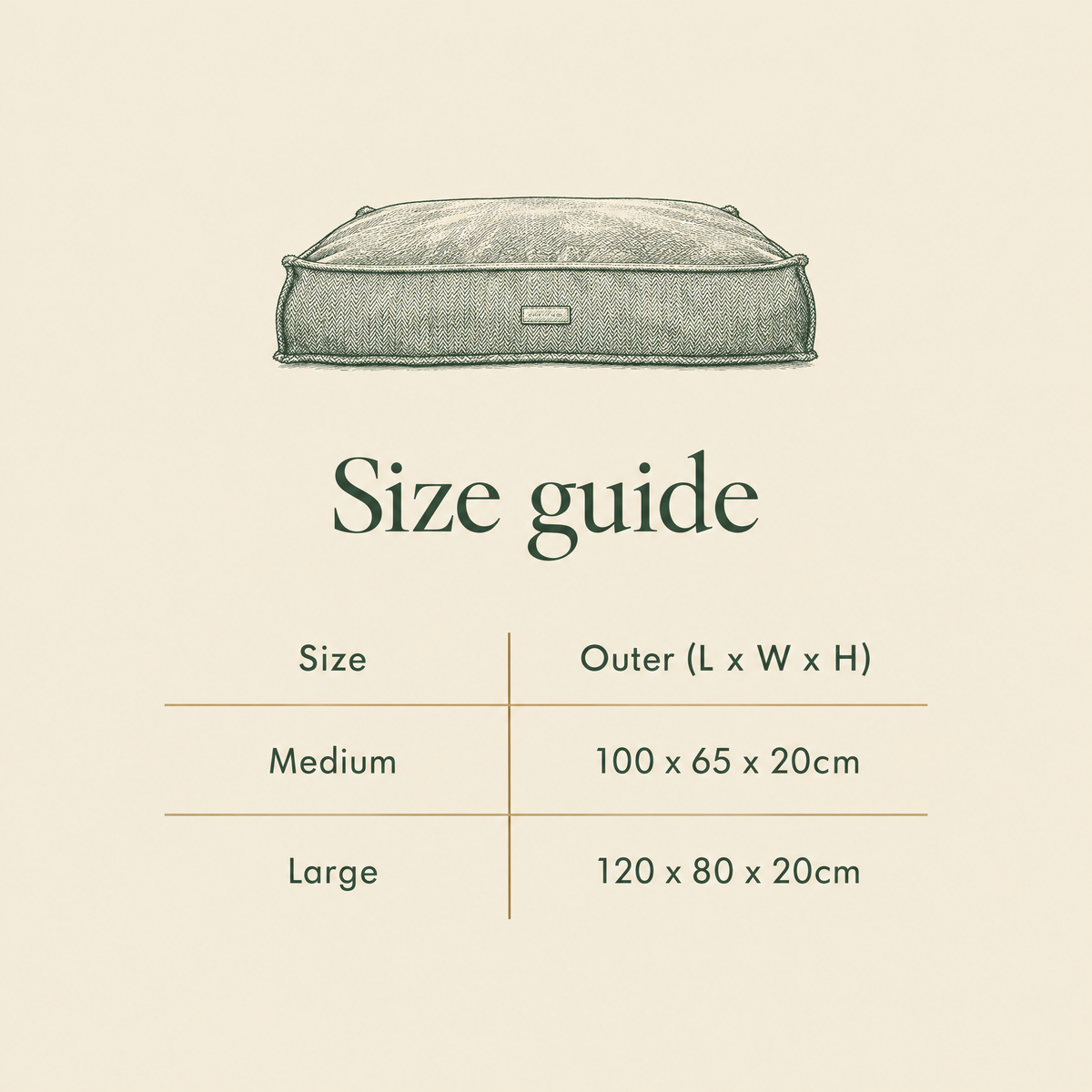 Balmoral flat pillow bed size guide: Medium and Large outer dimensions