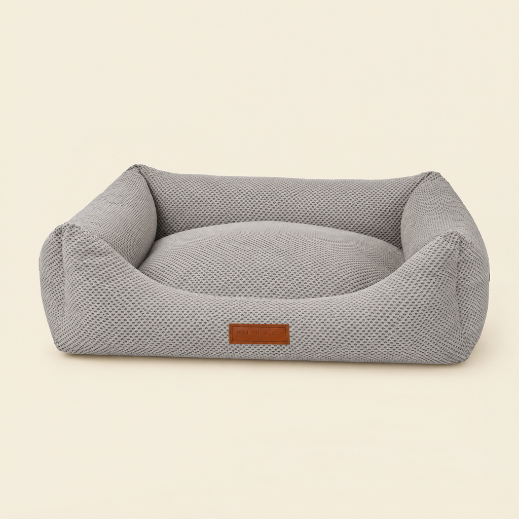 The Highclere Memory Foam Bolster Bed by Ralph & Co in grey knit, packshot