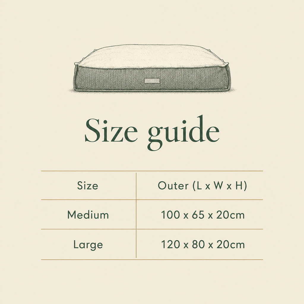 Lincoln flat pillow bed size guide: Medium and Large outer dimensions