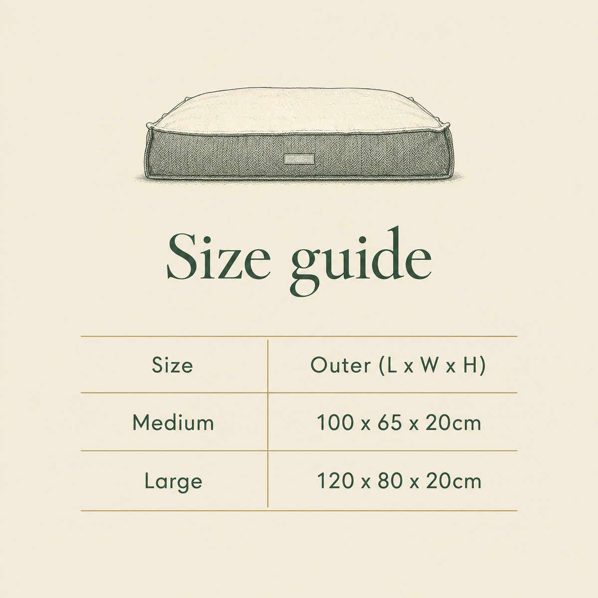 Lincoln flat pillow bed size guide: Medium and Large outer dimensions