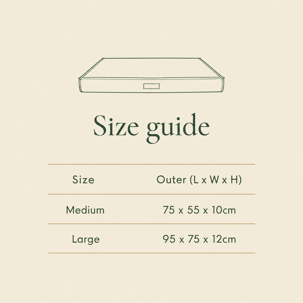Henley memory foam bed size guide: Medium and Large outer dimensions