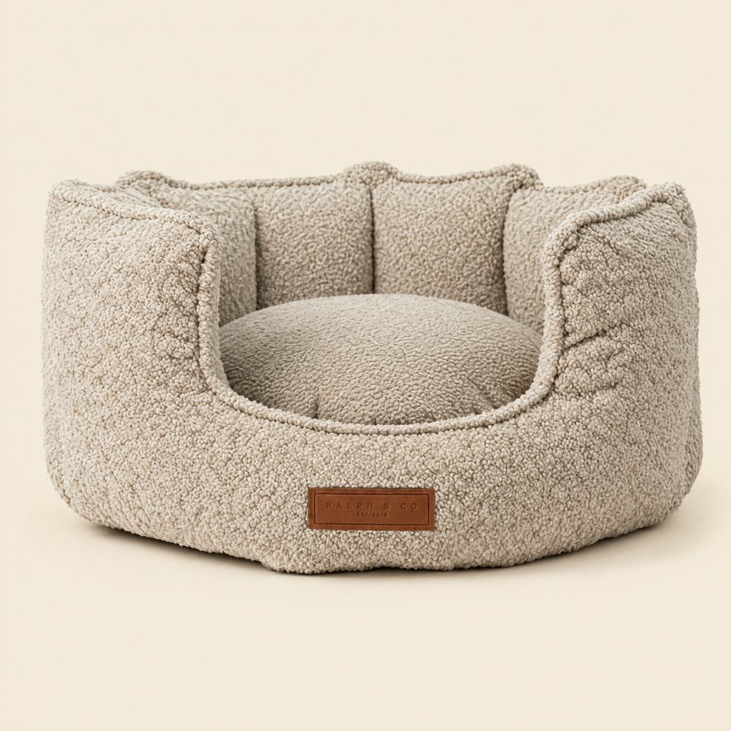 The Cotswold High-Wall Boucle Bed by Ralph & Co in oatmeal, packshot