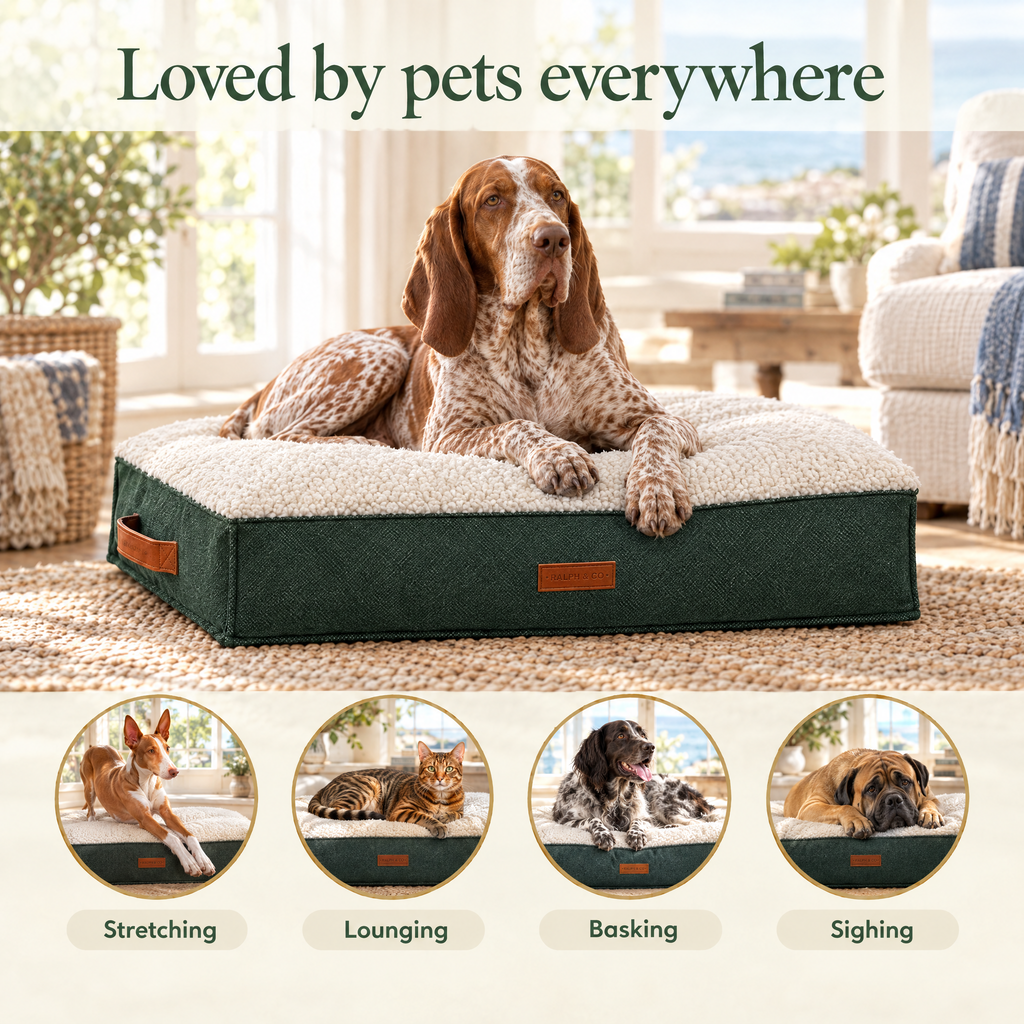 Loved by pets everywhere: a Bracco Italiano on the Richmond green pillow bed by Ralph & Co, for stretching, lounging, basking, sighing