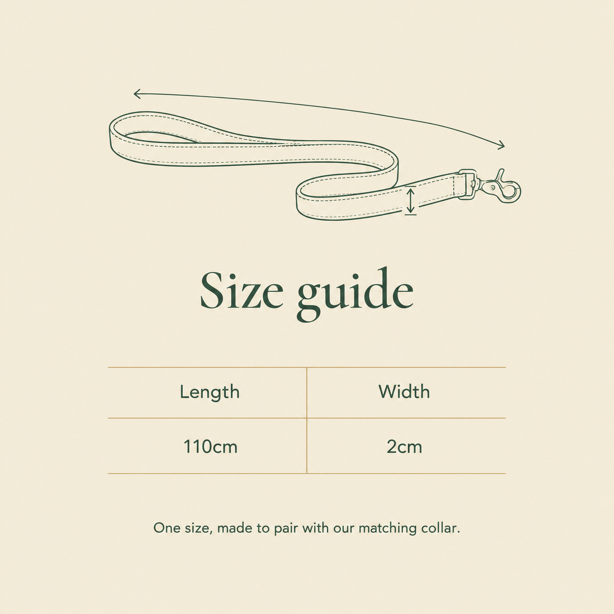 Size guide for the Royal Blue Vegan Leather Dog Lead