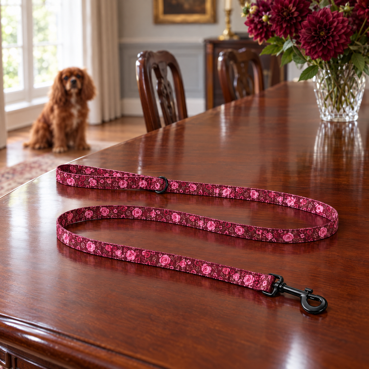 Burgundy Bloom PupClub dog lead