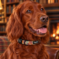 Close-up of The Autumn Breeze Dog Collar by PupClub Couture on an Irish Red Setter, showing the buckle and D-ring