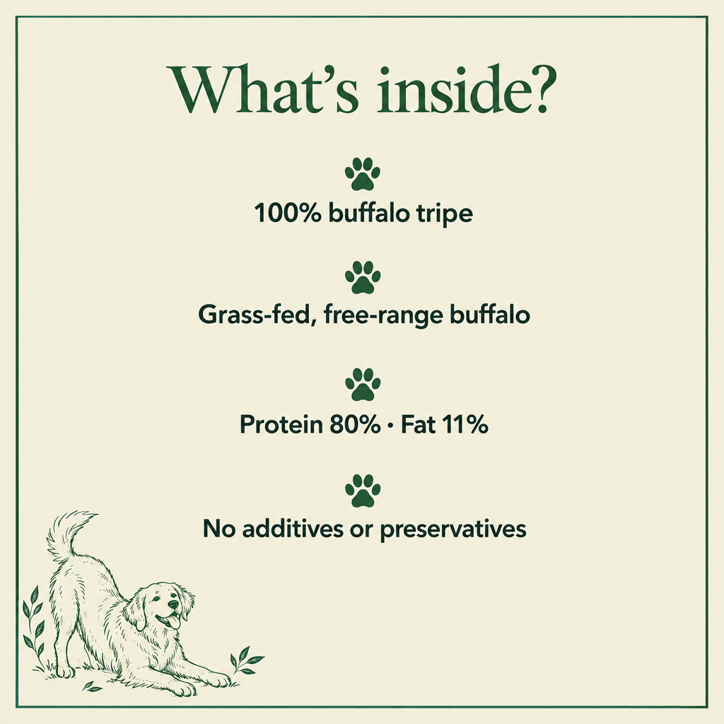 What's inside Buffalo Tripe Dog Treats by The Buffalo Co.