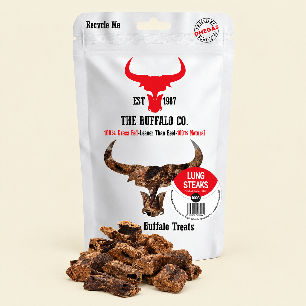 Buffalo Lung Steaks by The Buffalo Co. pack on a cream background