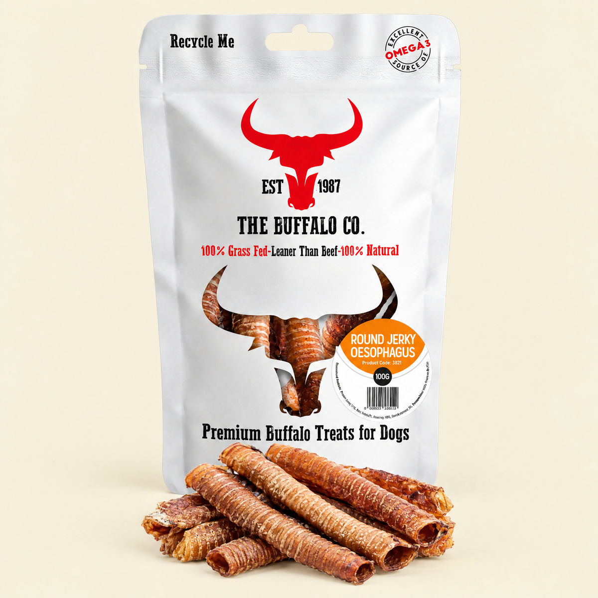 Buffalo Trachea Rounds by The Buffalo Co. pack on a cream background