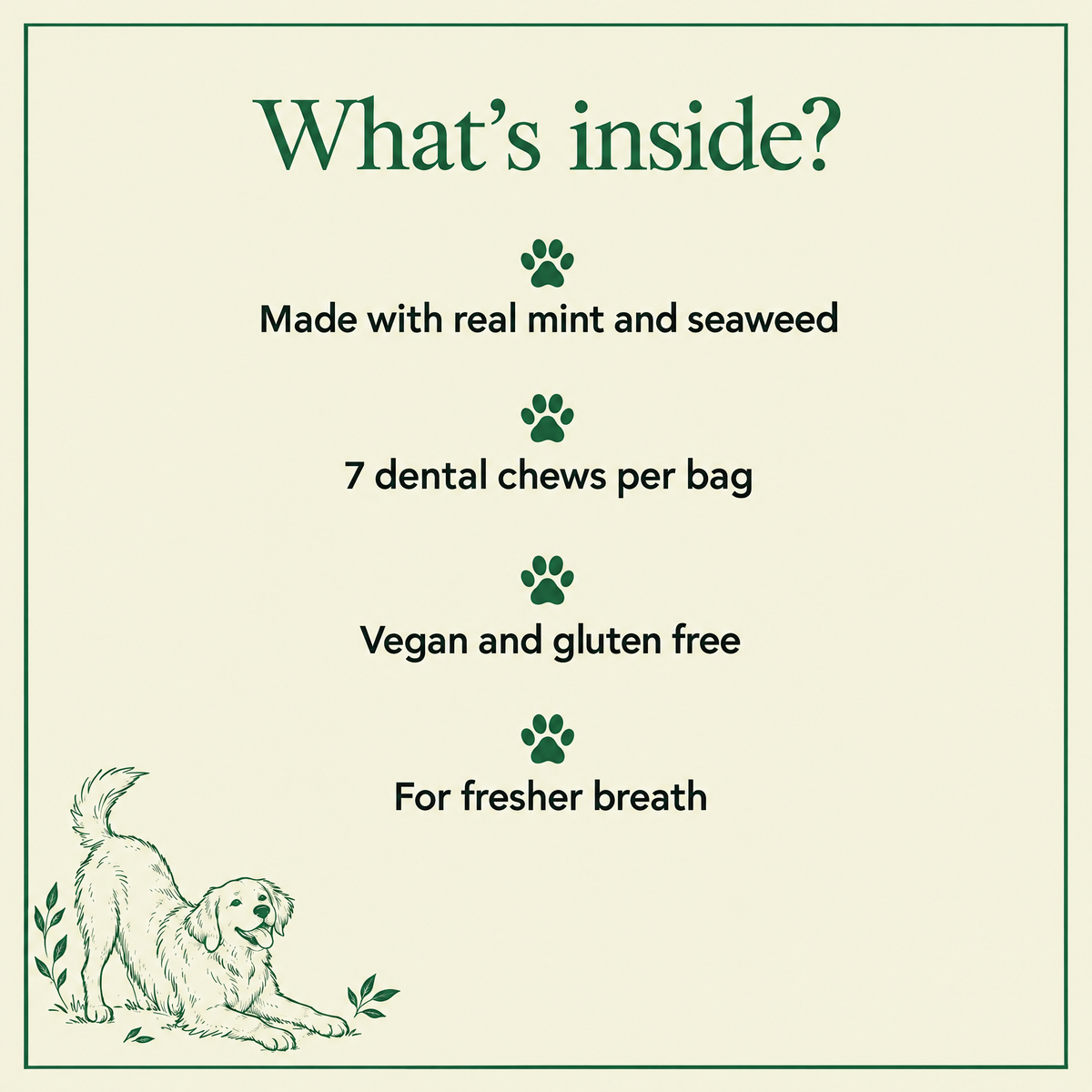 What's inside Gently Dently Fresh Breath Mint Dental Chews by The Buffalo Co.