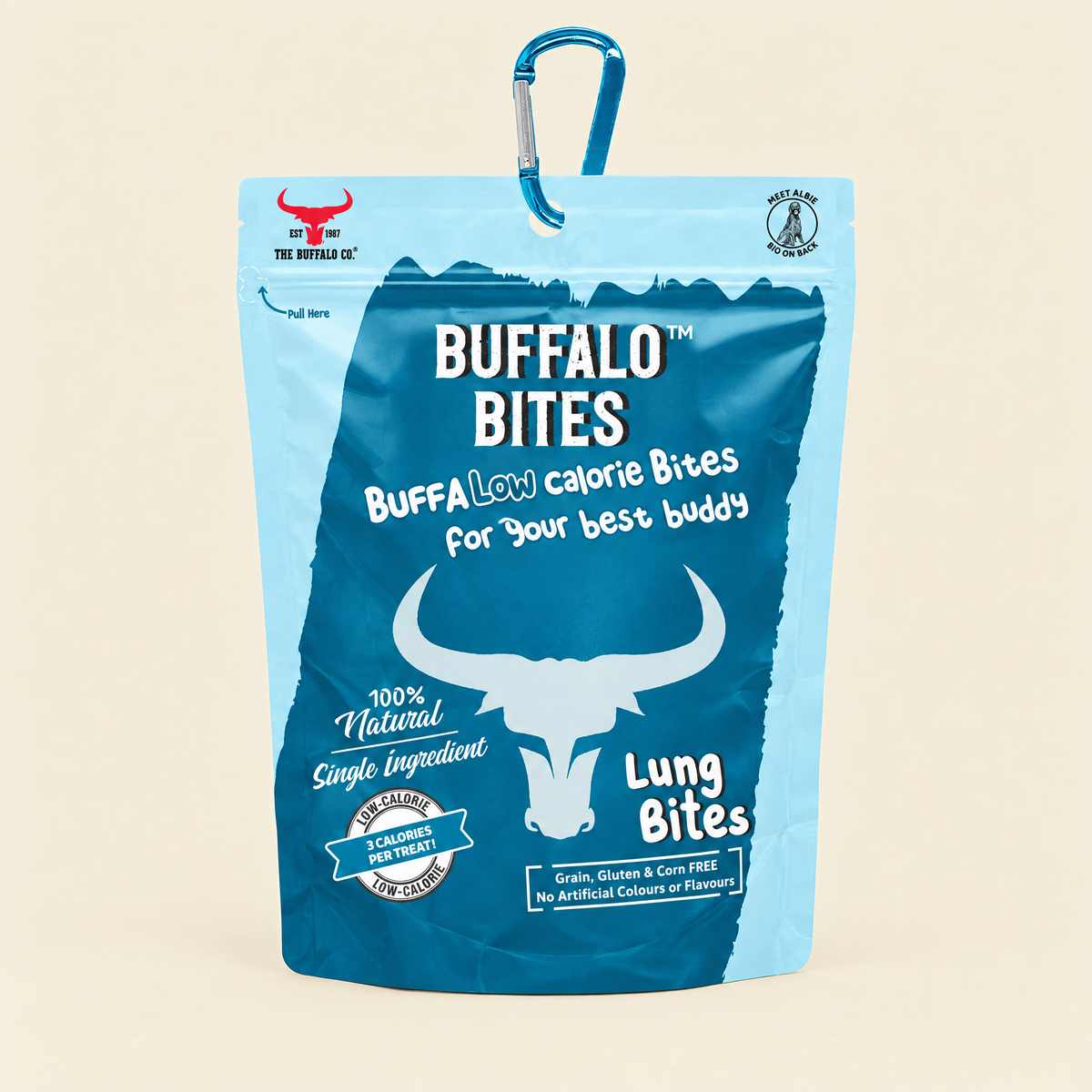 Buffalo Lung Bites by The Buffalo Co. pack on a cream background