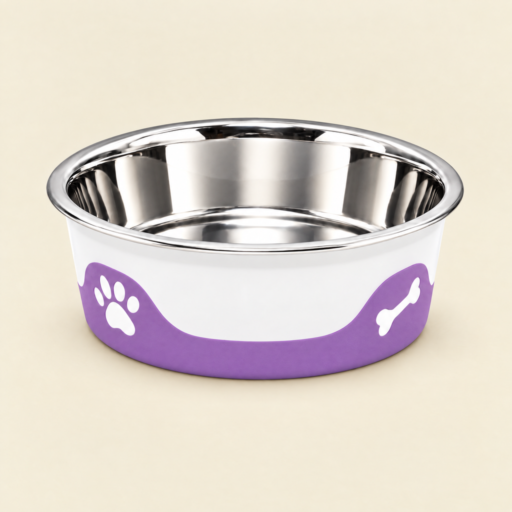 ThermaCool Cooling Dog Bowl in Grape on a cream background