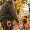 Autumn Breeze poo bag holder clipped to a belt on a dog walk