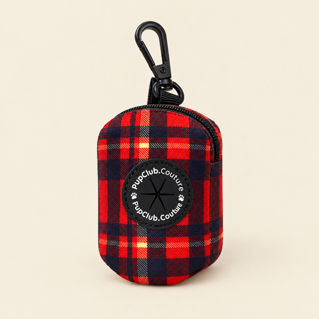 Red Tartan poo bag holder by PupClub Couture