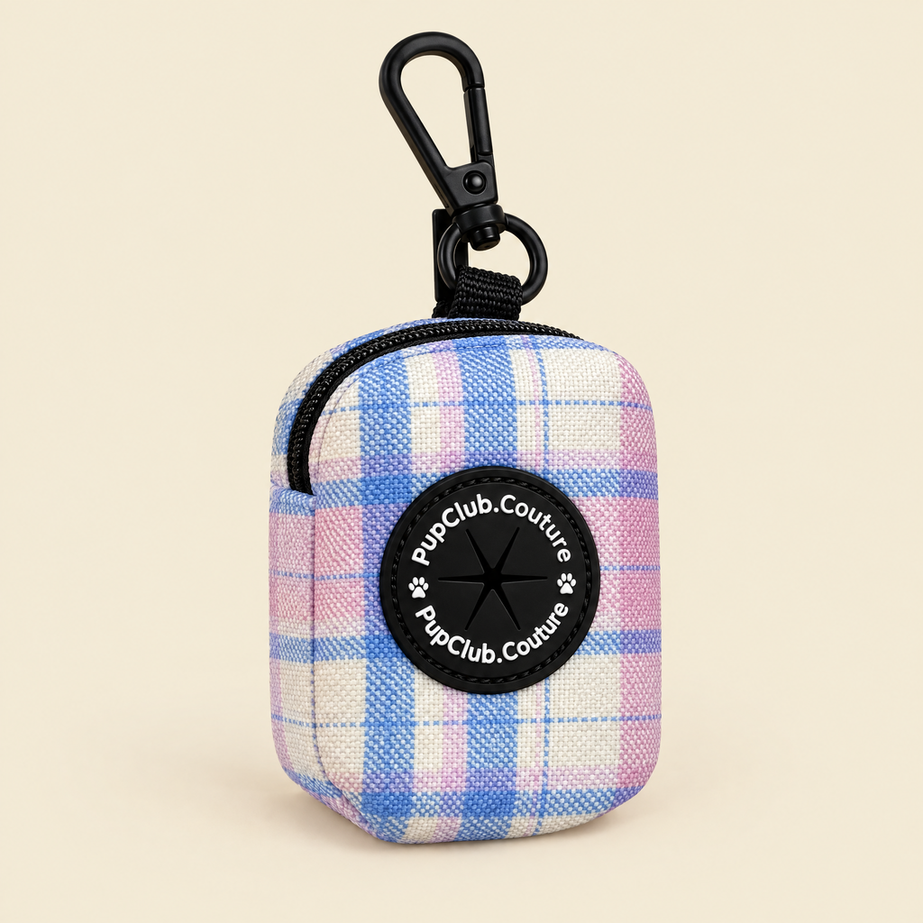 Pink Tartan poo bag holder by PupClub Couture