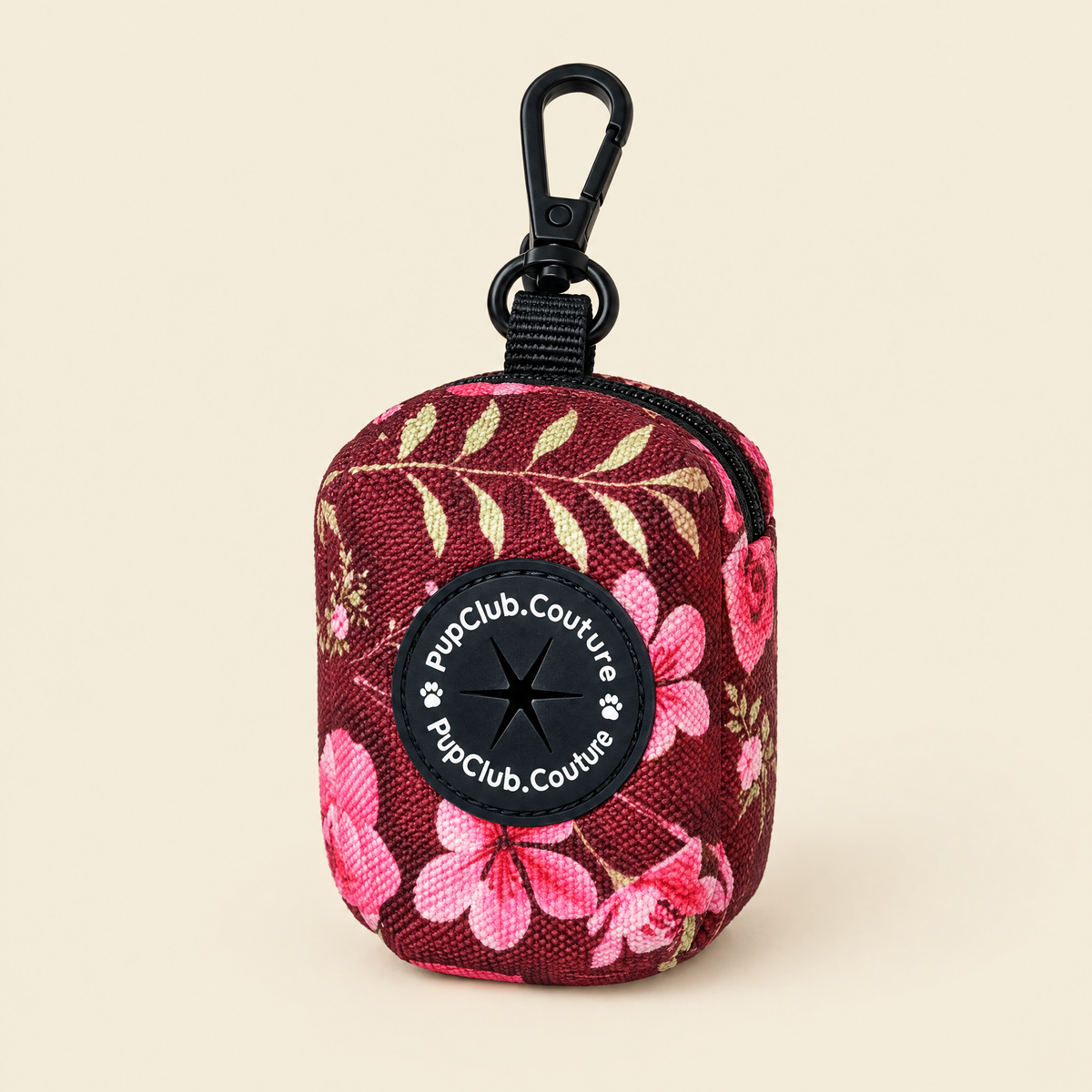 Burgundy Bloom poo bag holder by PupClub Couture