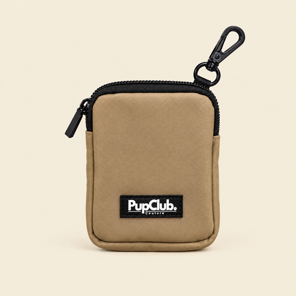 Tan dog treat pouch by PupClub Couture