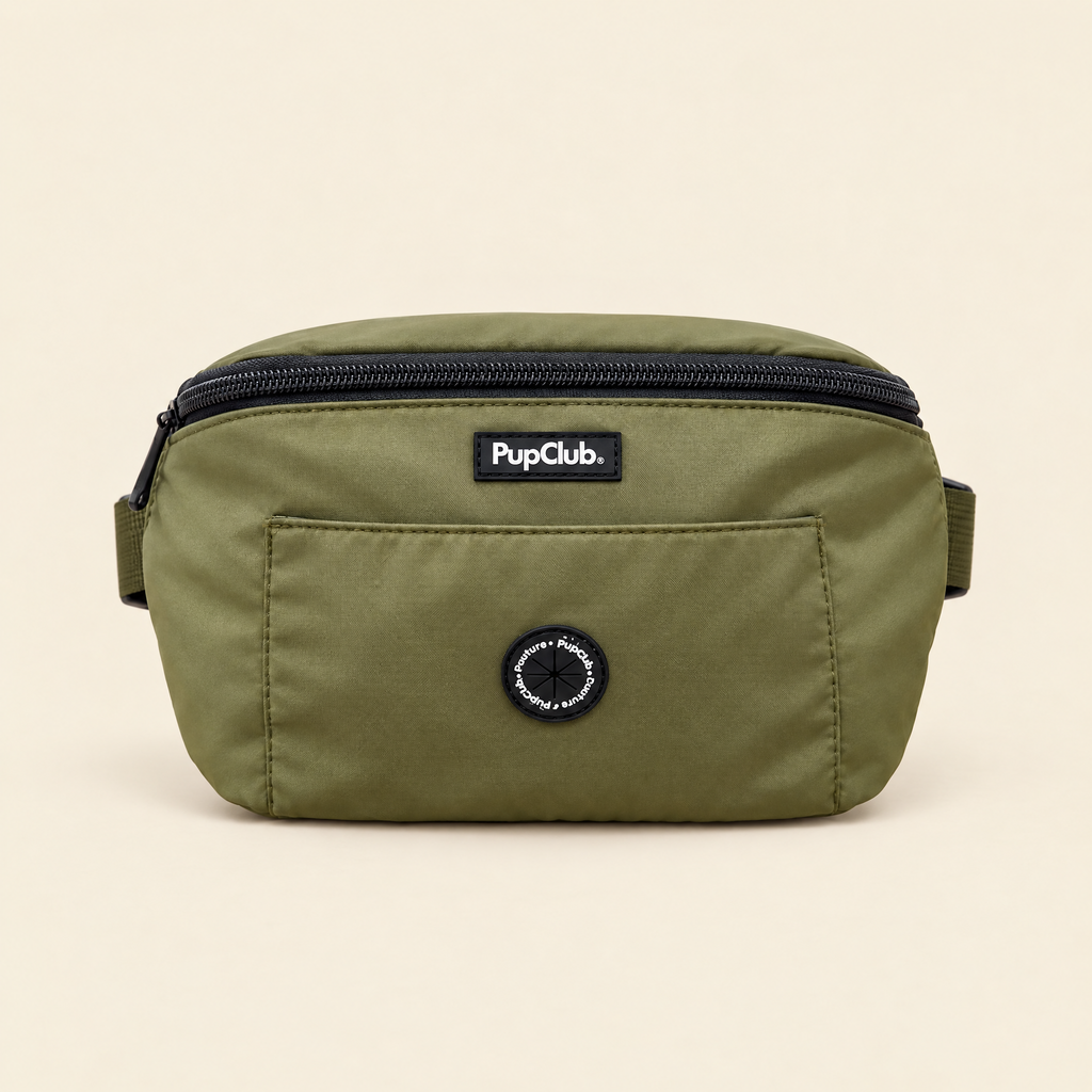 Khaki Green dog walking bum bag with poo bag dispenser by PupClub Couture