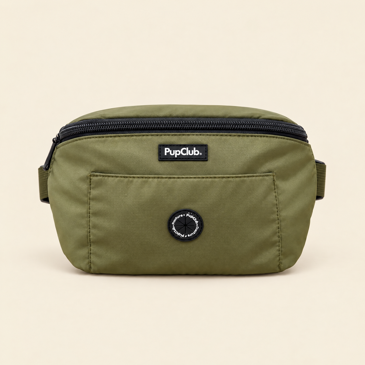 Khaki Green dog walking bum bag with poo bag dispenser by PupClub Couture