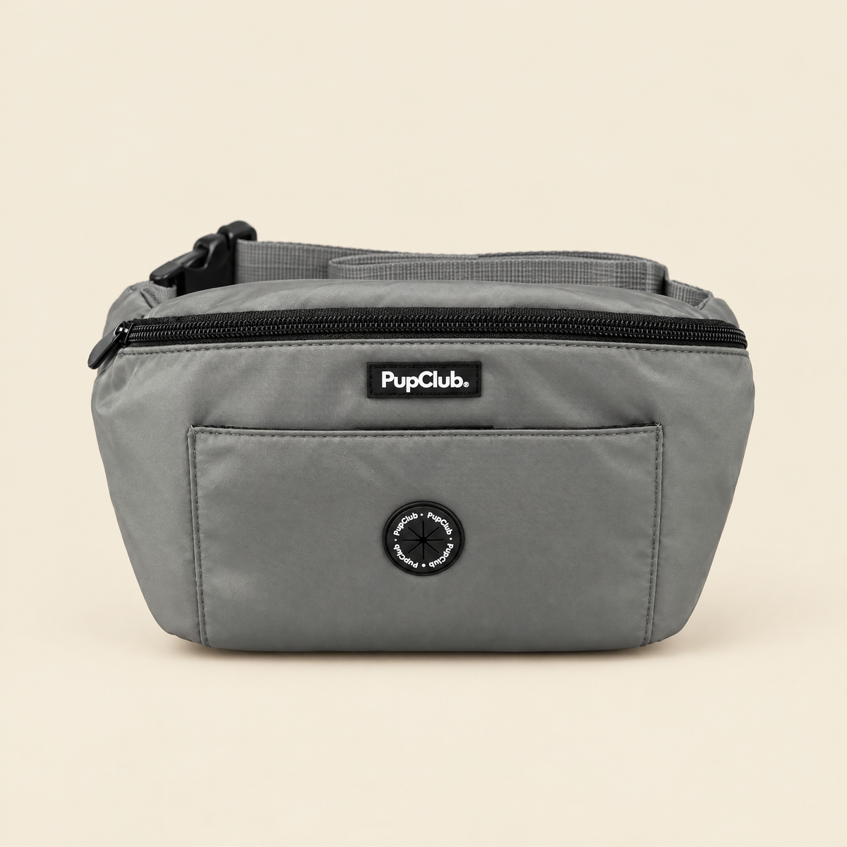 Grey dog walking bum bag with poo bag dispenser by PupClub Couture