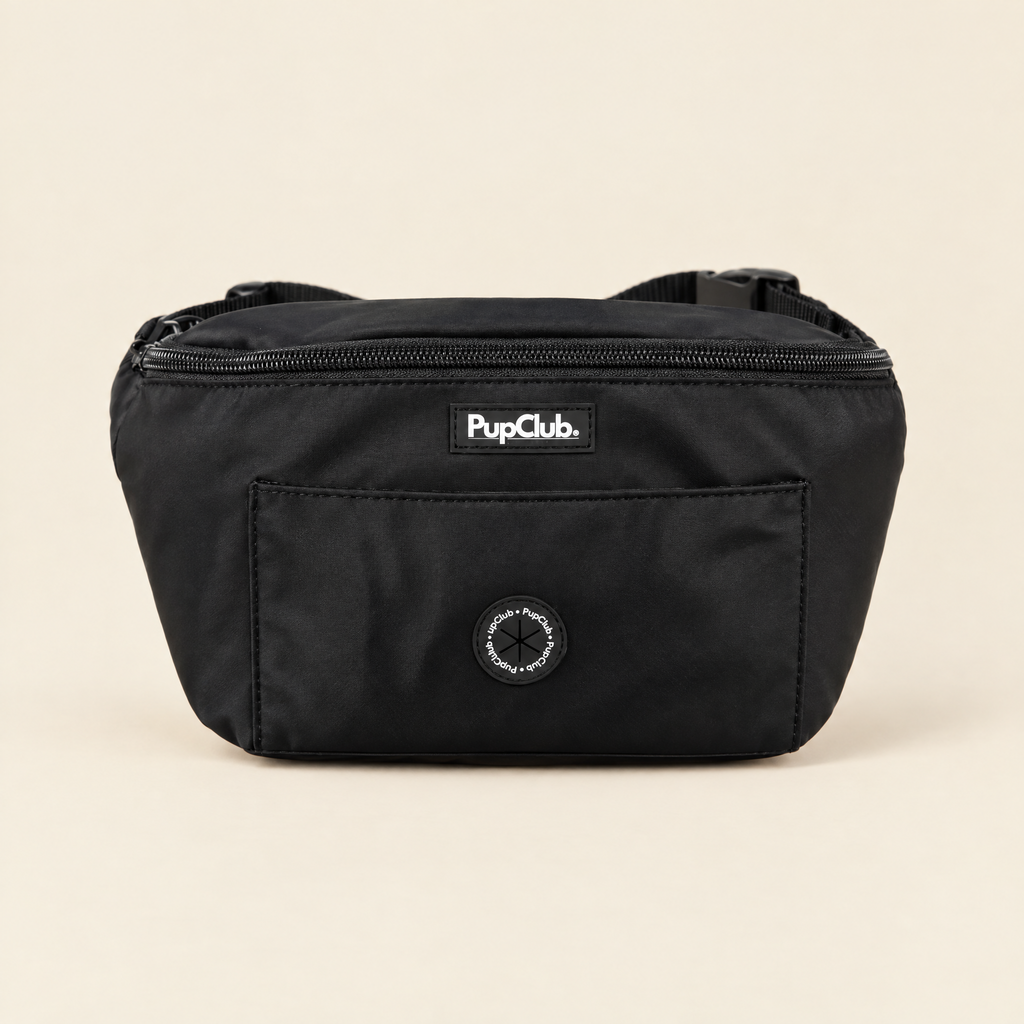 Black dog walking bum bag with poo bag dispenser by PupClub Couture
