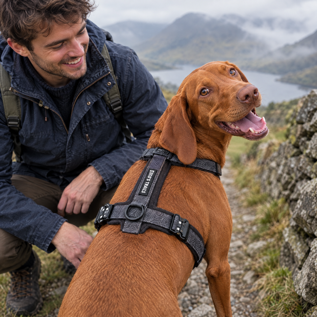 Vizsla in the Mountain Black Contour Freedom harness by Fido's Trails in the Lake District