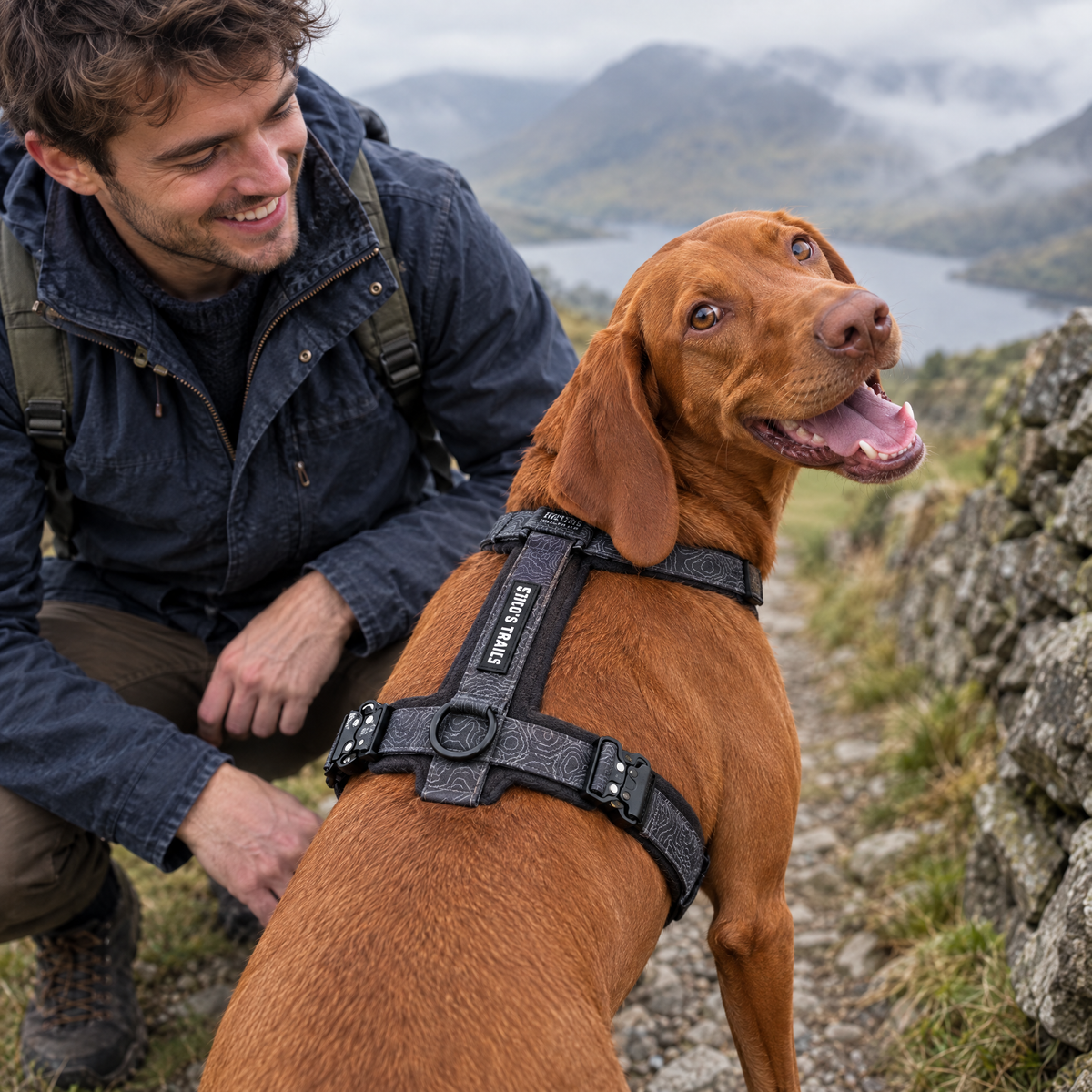 Vizsla in the Mountain Black Contour Freedom harness by Fido's Trails in the Lake District
