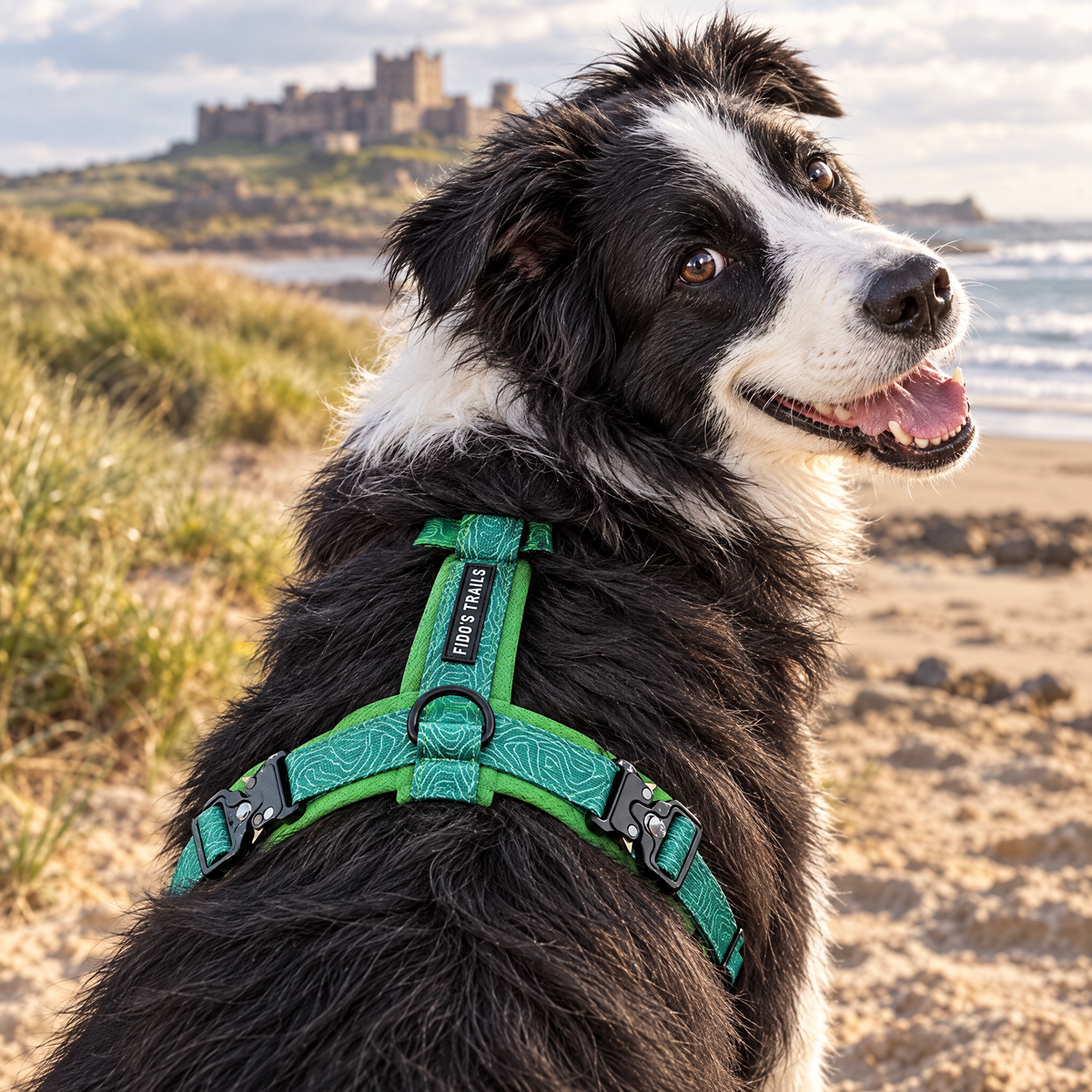 Back D-ring and quick-release buckles of the Meadow Green Contour Freedom harness