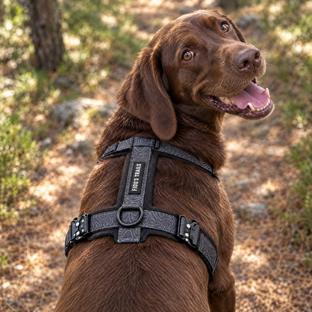 Back D-ring and label of the Mountain Black Contour Freedom harness