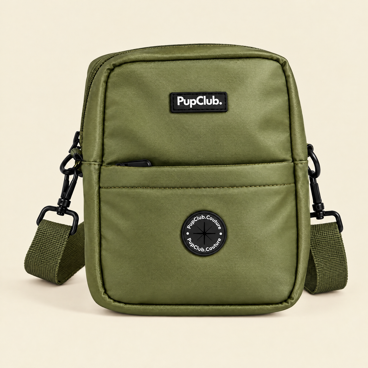 Khaki Green mini dog walking bag with poo bag dispenser by PupClub Couture