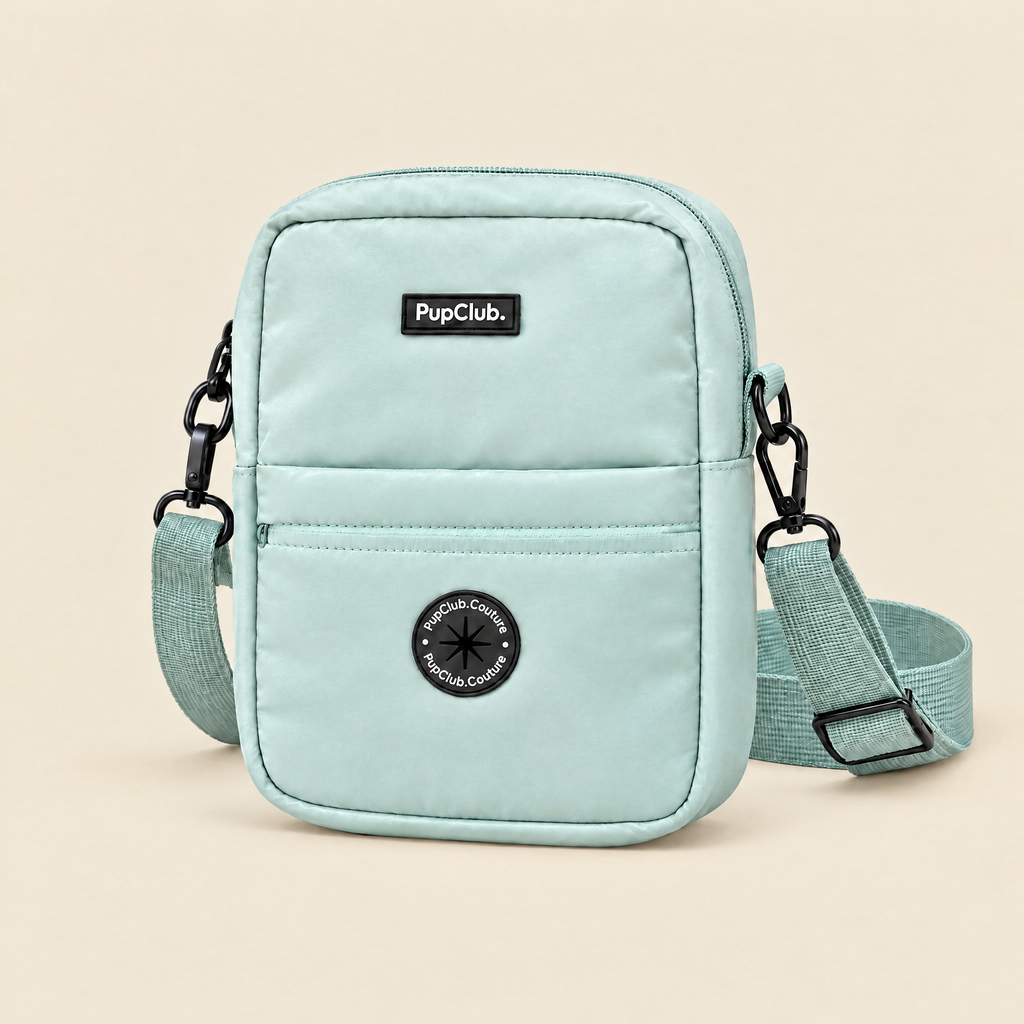 Sage Green mini dog walking bag with poo bag dispenser by PupClub Couture