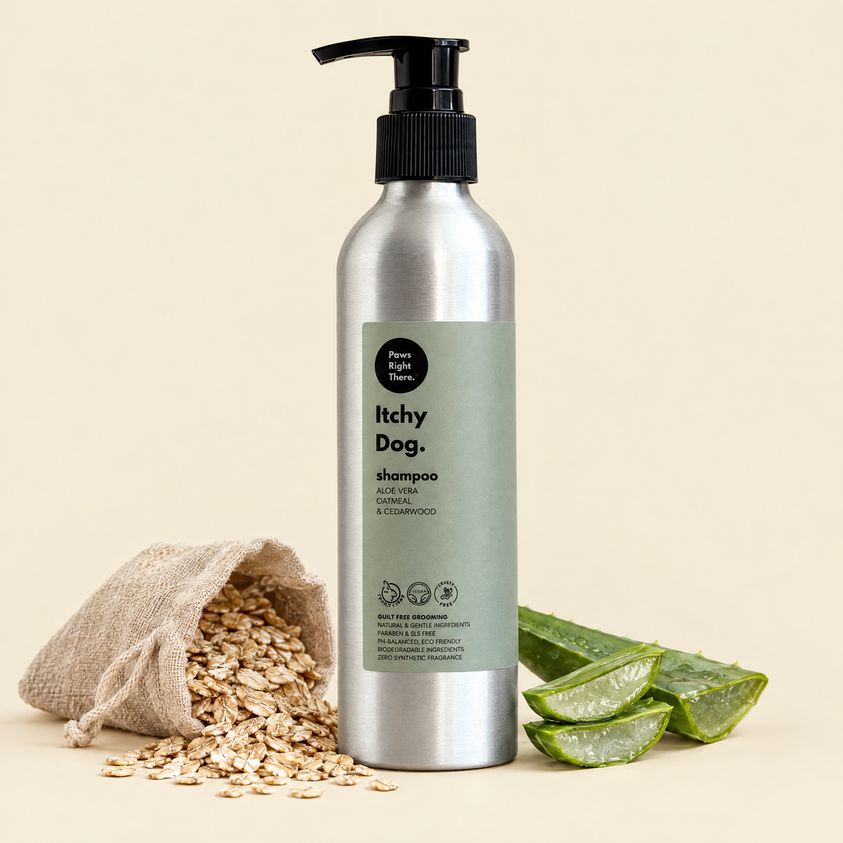 Itchy Dog shampoo 250ml by Paws Right There on cream with oats and aloe vera