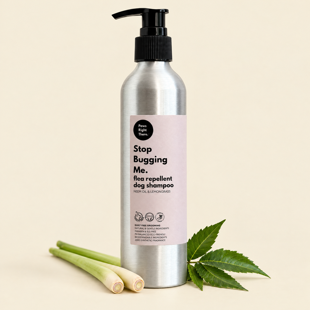 Stop Bugging Me dog shampoo 250ml by Paws Right There on cream with lemongrass and neem