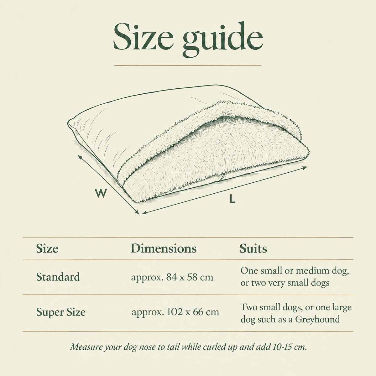 Size guide: the Rainfleece Den Bed in Standard and Super Size
