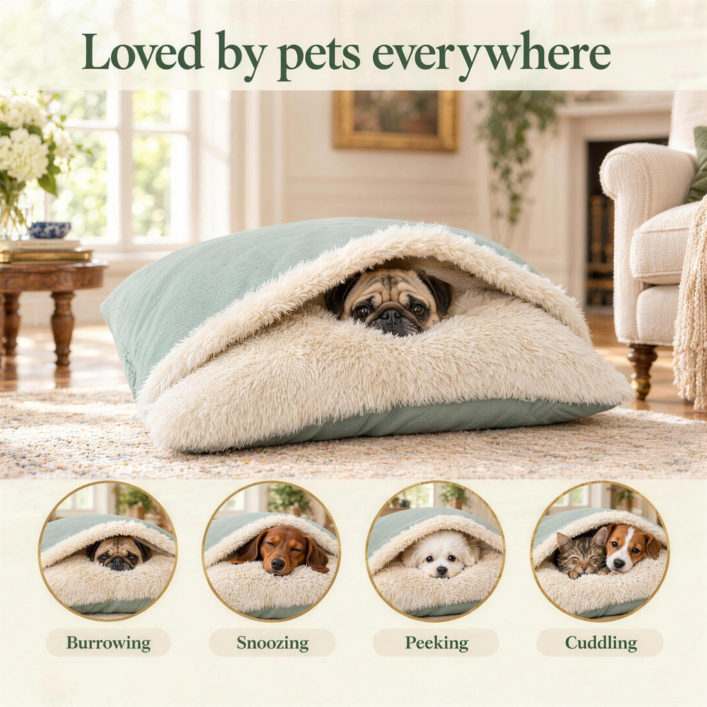 Loved by pets everywhere: the Rainfleece Den Bed by Hugo & Ted