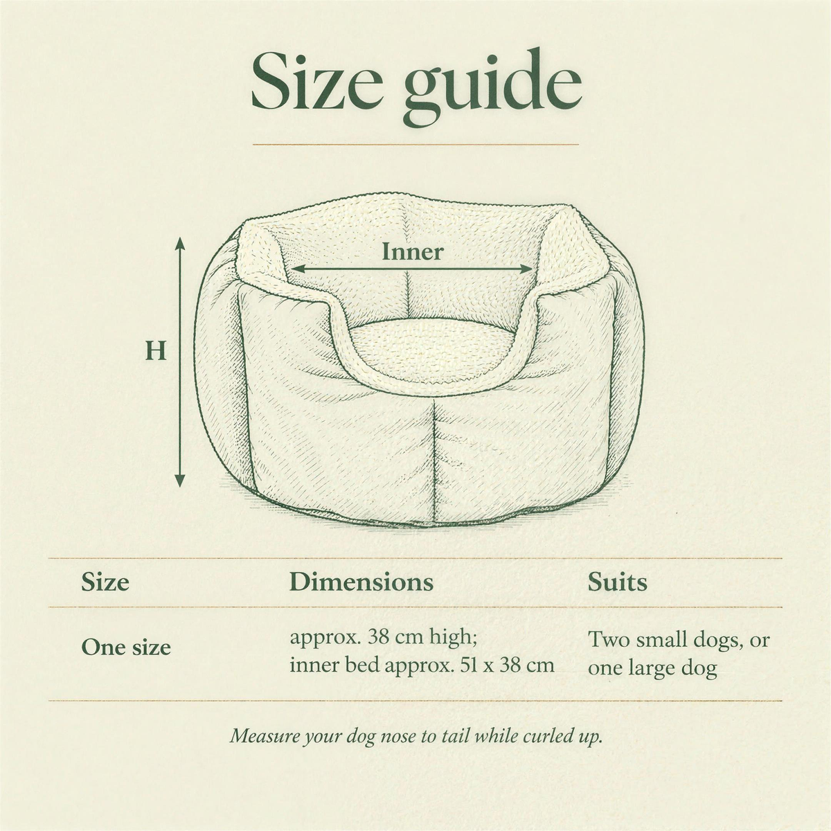 Size guide: the Rainfleece Fortress Bed, one size